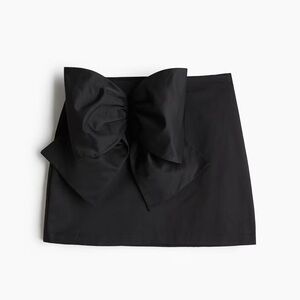 H&M Black Mini Skirt Size 6 Statement Bow High Waist Satin Look